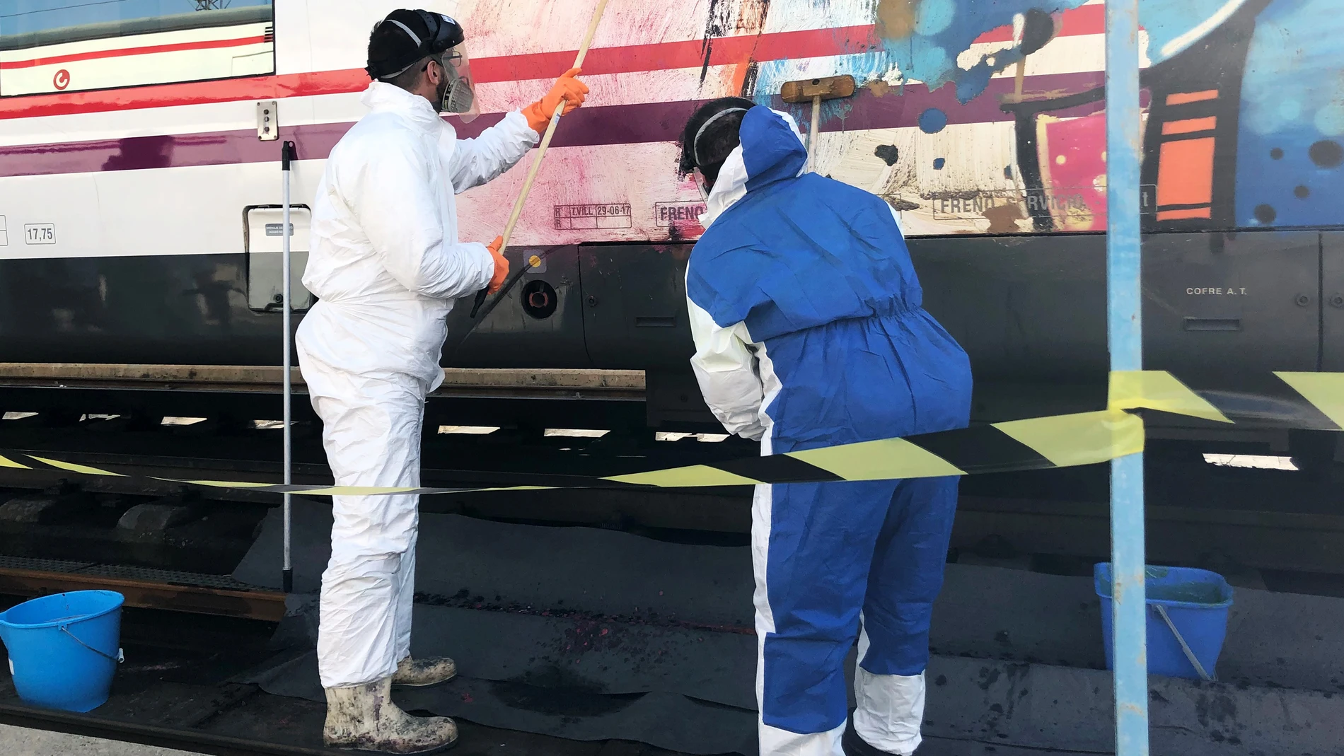 Limpieza de grafitis en trenes