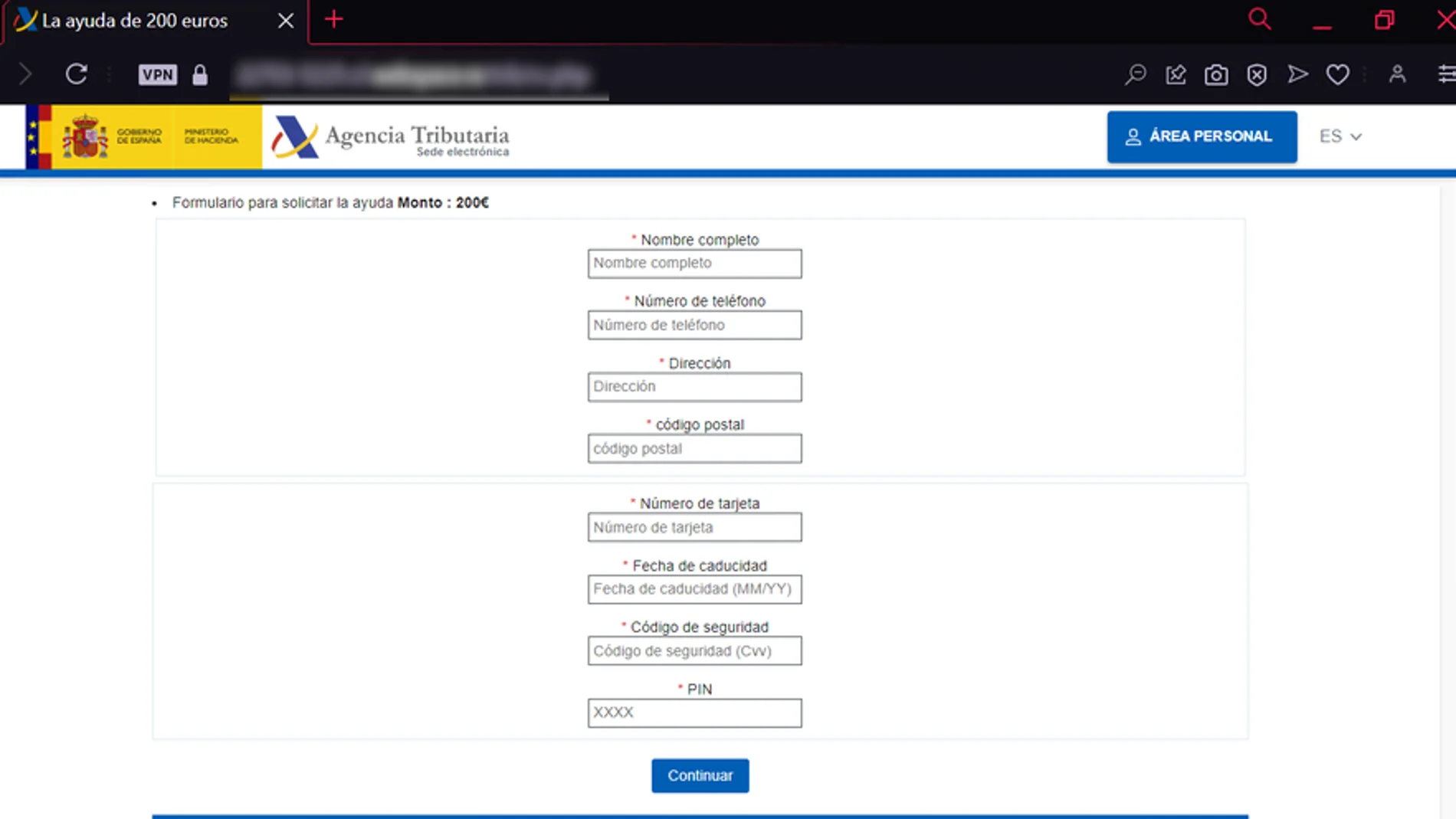 Web fraudulenta de la Agencia Tributaria