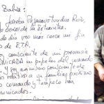 Extracto de una de las cartas que escribió Joseba Pagazaurtundua (d), el ex jefe de la policía local de Andoain asesinado por ETA el 8 de febrero de 2003, al consejero de Interior Javier Balza.