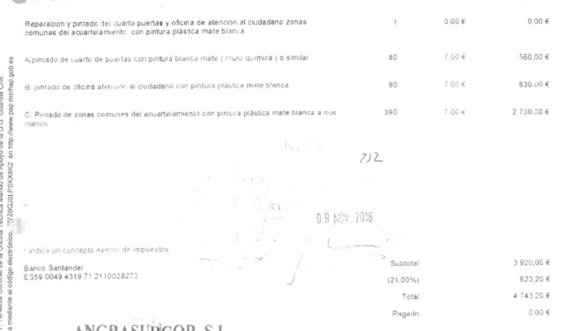 Factura de Angrasurcor (empresa de "Mon")