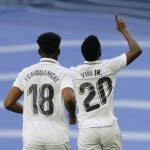 Encuentro de Liga entre el Real Madrid y en Espanyol en el Santiago Bernabeu. Gol de Vinicius Junior. 