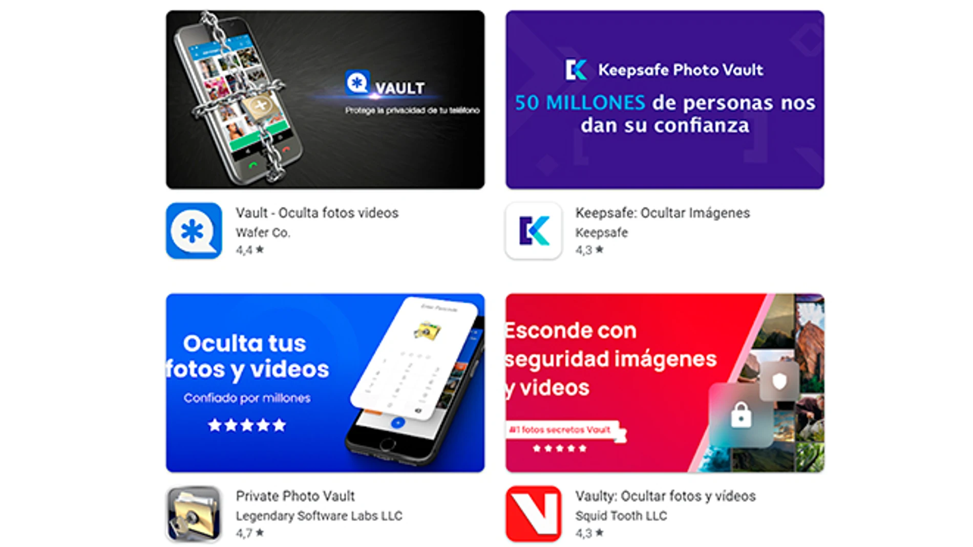 Apps de bóveda en Google Play Store.