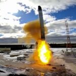 - A handout still image taken from handout video made available by the Russian Defence ministry press-service shows launch of the Russian new intercontinental ballistic missile 'Sarmat' on Plesetsk Cosmodrome in Arkhangelsk region, (800 km north of Moscow), Russia, 20 April 2022. The 'Sarmat' missile has unique characteristics that allow it to reliably overcome any existing and future anti-missile defense systems. 'Thanks to the energy-mass characteristics of the missile, the range of its combat equipment has fundamentally expanded both in terms of the number of warheads and types, including planning hypersonic units,' said a statement from the Russian Defense ministry. (Rusia