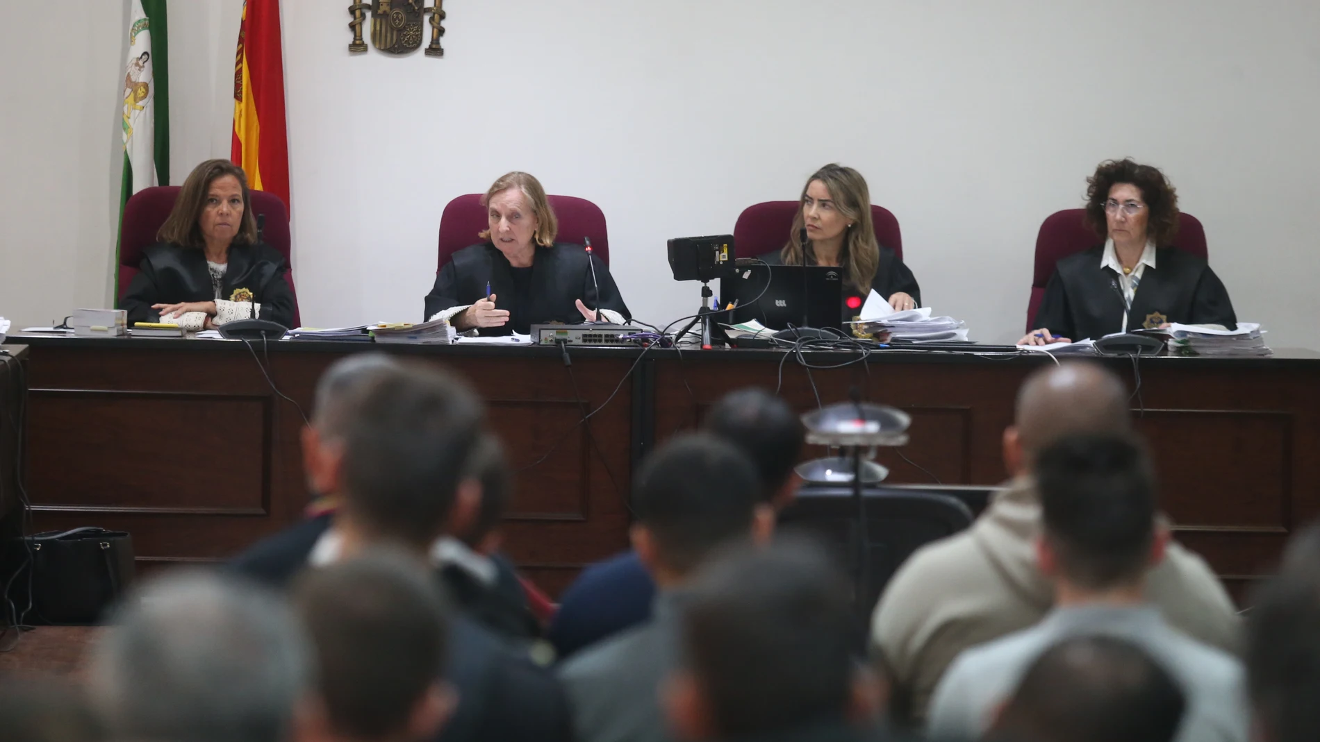 Sala de la Audiencia de Algeciras (Cádiz) donde ha dado comienzo el macrojuicio contra el clan de Los Castañas a 10 de abril del 2023 en Algeciras (Cadiz). La Sección de Algeciras de la Audiencia Provincial de Cádiz celebra este lunes 10 de abril el macrojuicio contra el clan de los Castañas, que sentará en el banquillo a los 152 acusados por tráfico de drogas. 10 ABRIL 2023 Nono Rico 10/04/2023