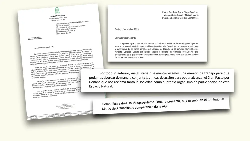 Fragmentos de alguna de las cartas enviadas desde la Junta al Ministerio y la única respuesta de este departamento del pasado 30 de Noviembre