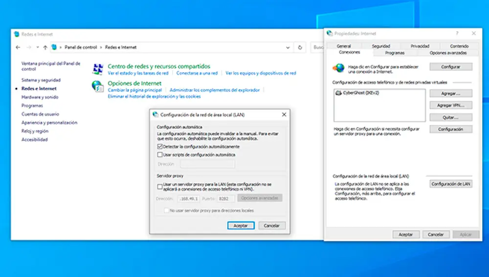 Configuración de la conexión a la red generada por el móvil en Windows.