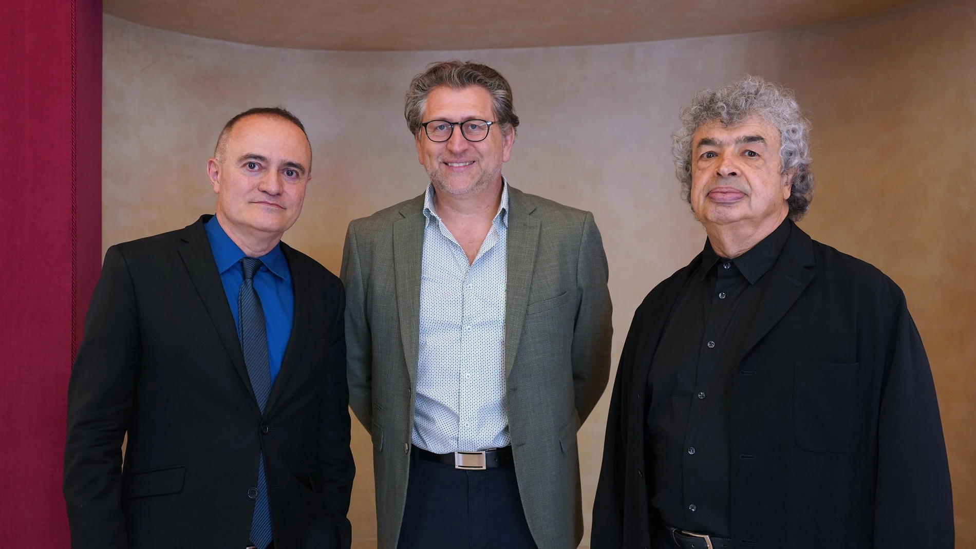 Joan Matabosch (director artístico del Teatro Real), Andreas Schager (tenor, intérprete de Tristán) y Semyon Bychkov (director musical)