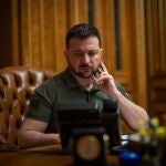 A handout photo made available by Ukraine's Presidential Press Service shows Ukrainian President Volodymyr Zelensky talking on the phone to the Chinese president (not pictured), Kyiv, Ukraine, 26 April 2023. Volodymyr Zelenskyy had a phone call with the President of the People's Republic of China Xi Jinping about bilateral relations, the presidential office said. Special attention was paid to the ways of possible cooperation to establish peace for Ukraine. 