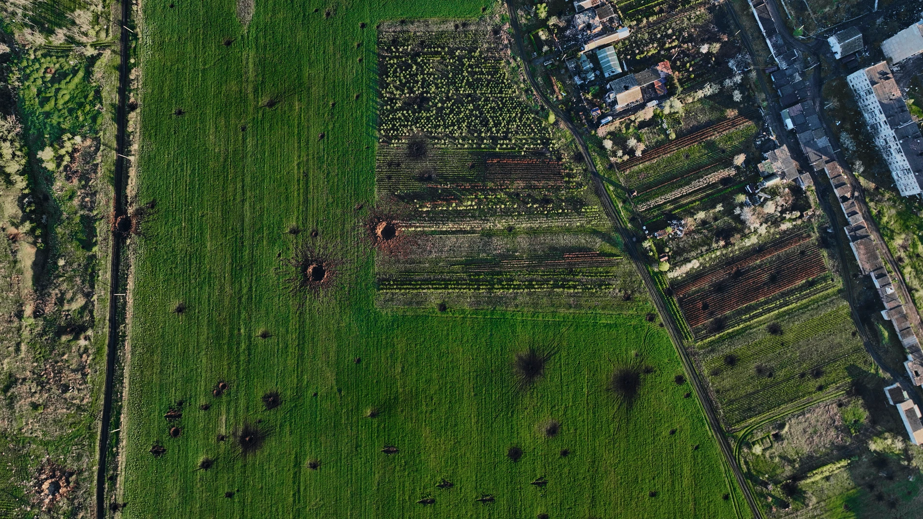 An aerial view of Bakhmut, the site of the heaviest battles with the Russian troops in the Donetsk region, Ukraine, Wednesday, April 26, 2023. (AP Photo/Libkos)