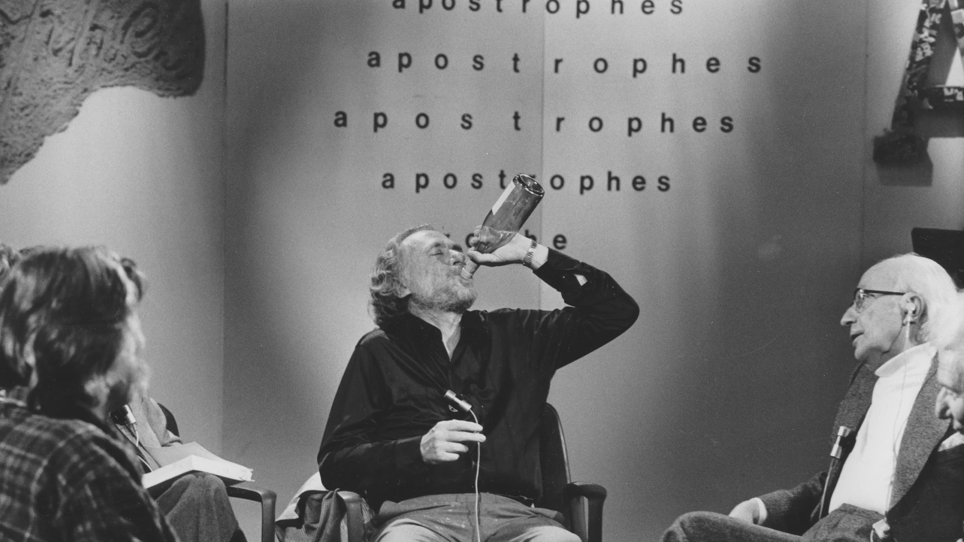 Charles Bukowski Drinking on the Set of Television Show "Les Apostrophes".