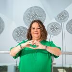 Lola Ortega, primera paciente trasplantada del corazón en el Hospital Puerta de Hierro el 29 de septiembre de 1984 cuando tenía 11 años, este viernes el Hospital Puerta de Hierro de Majadahonda.