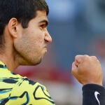Alcaraz celebra uno de los puntos de la final ante Struff