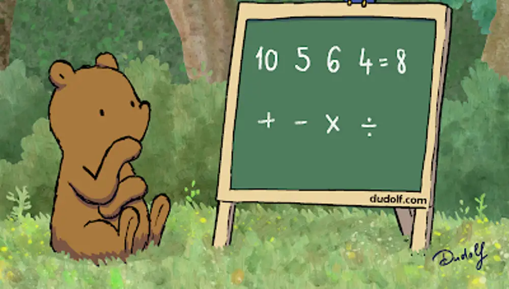 Lo que nos pide este desafío es que resolvamos la ecuación utilizando únicamente tres de los símbolos matemáticos