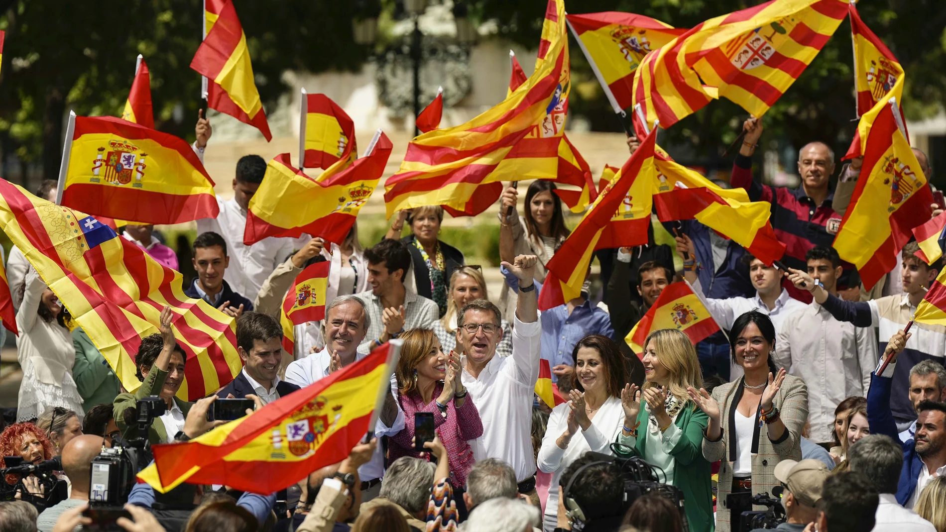 El Presidente del PP, Alberto Núñez Feijóo, en un acto en Zaragoza