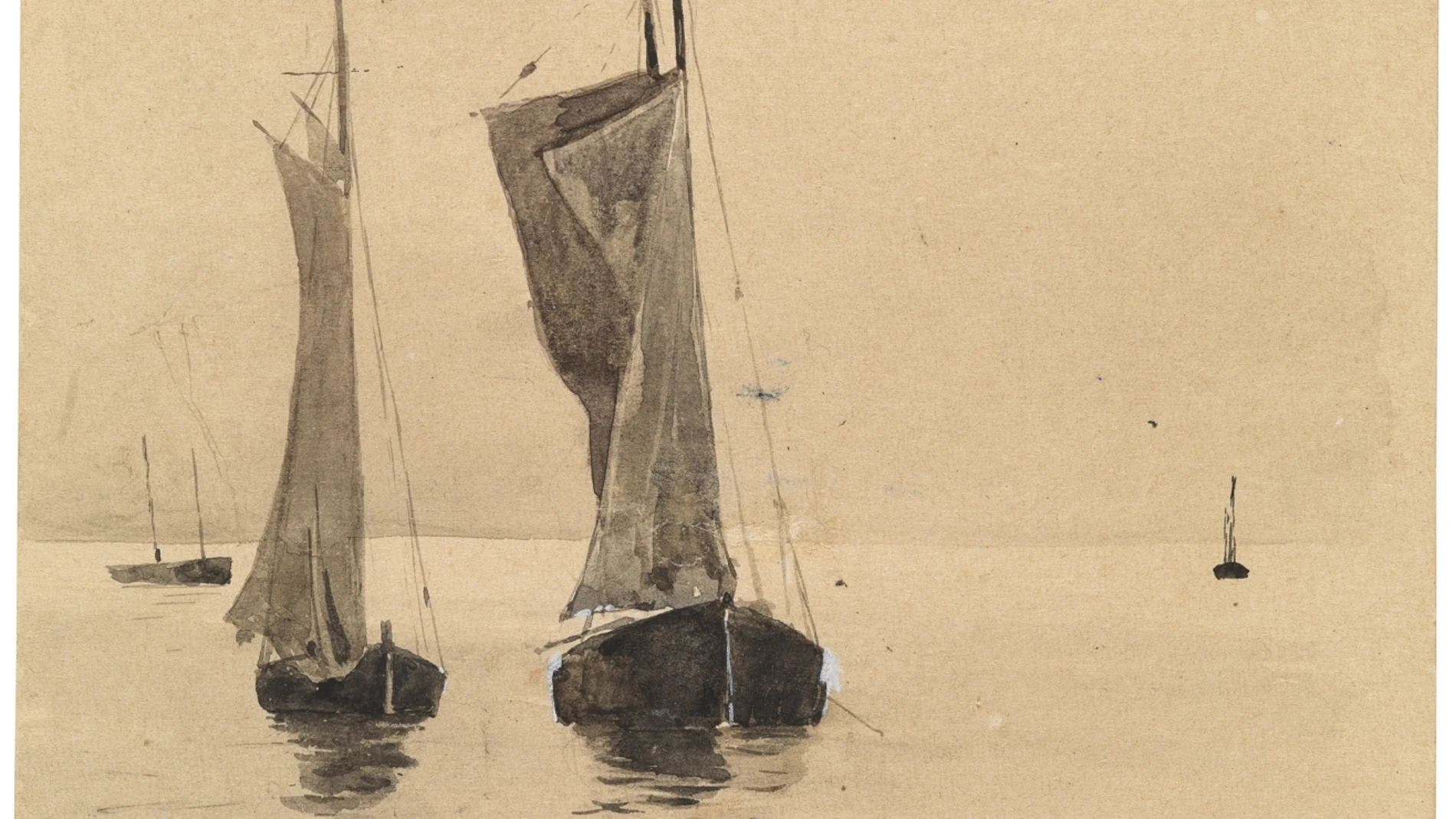 Esta acuerela titulada "Dos barcas de vela en Venecia, 1885" forma parte de los antiguos cuadernos del autor