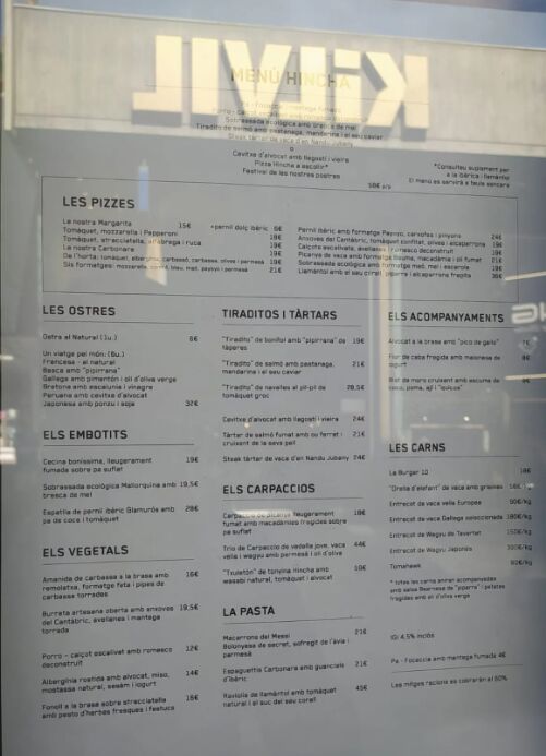 Carta del restaurante &quot;Hincha&quot;