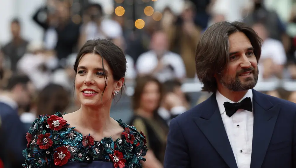 Charlotte Casiraghi (L) and Dimitri Rassam arrive for the Opening Ceremony of the 76th annual Cannes Film Festival