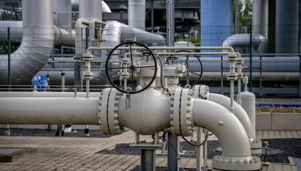 Pipes of the gas storage plant Reckrod are pictured near Eiterfeld, central Germany, Thursday, July 14, 2022, after the Nord Stream 1 pipeline was shut down due to maintenance.