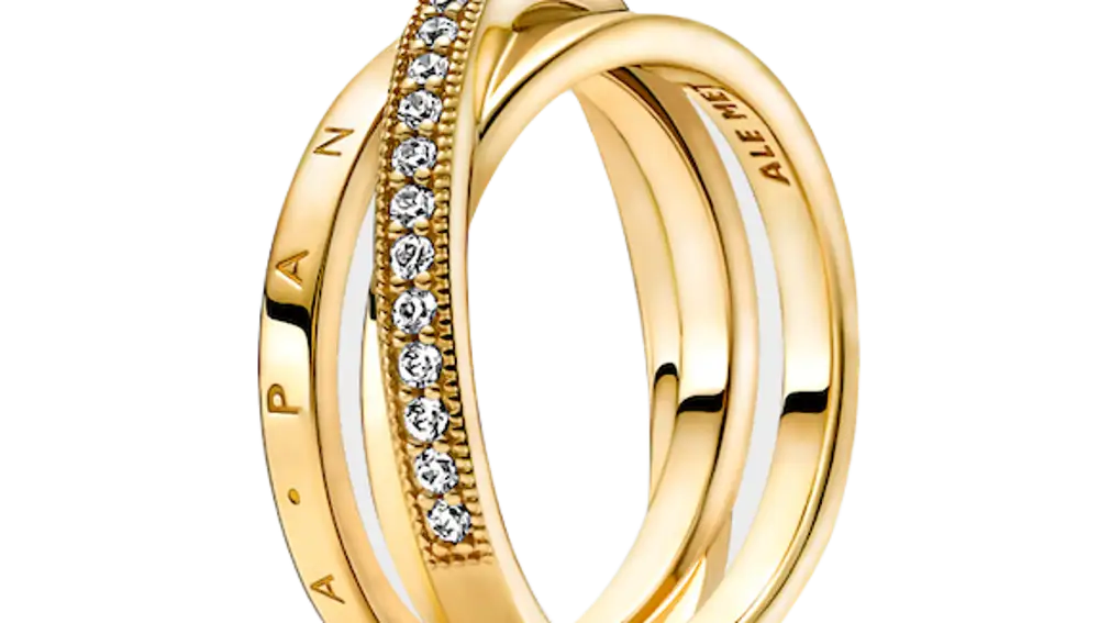 Anillo cruzado triple alianza en pavé