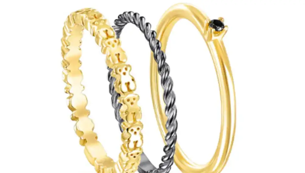 Pack de anillos 18 kl sobre plata, plata dark silver y espinela ring mix