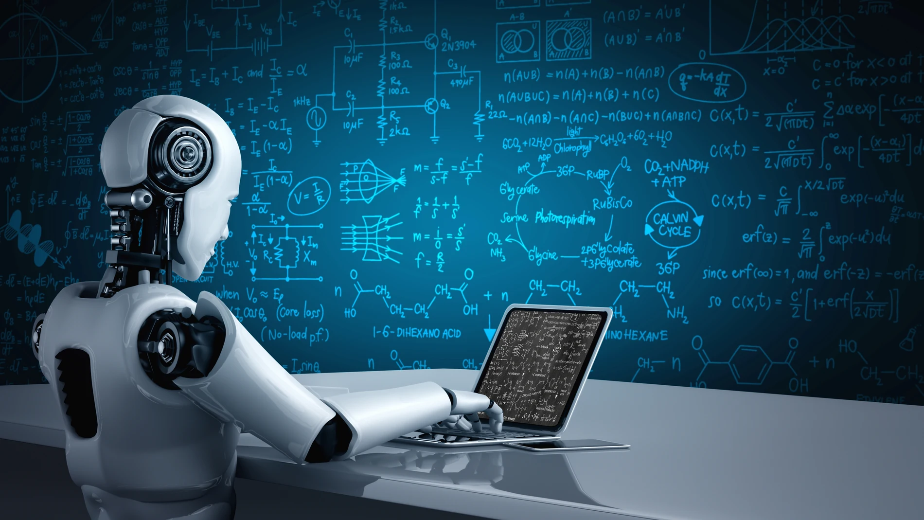 Robot con ecuaciones matemáticas