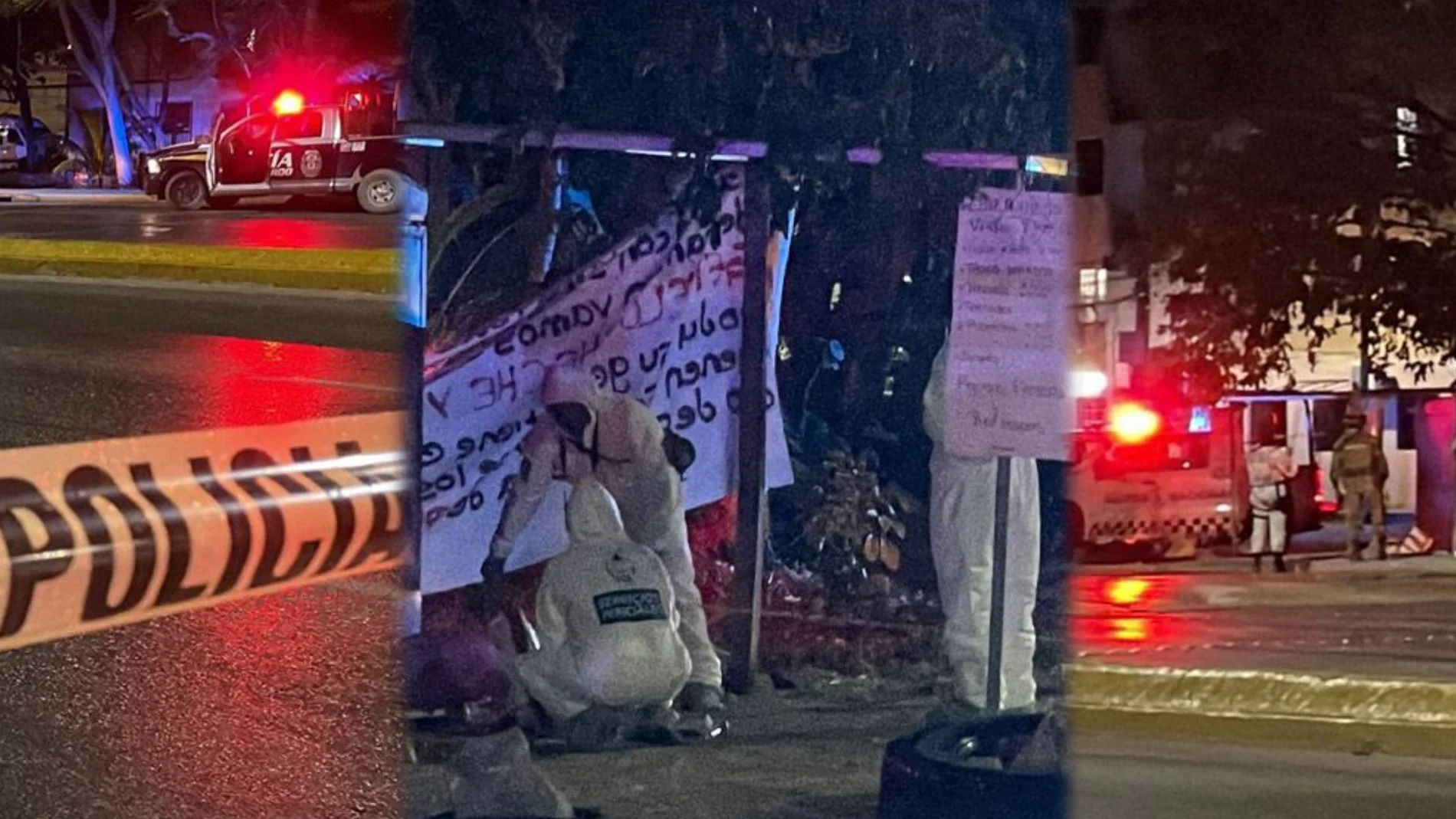 Debido a que los restos humanos fueron abandonados frente a la entrada principal de la zona militar, agentes militares se encargaron de custodiar el área en Cancún