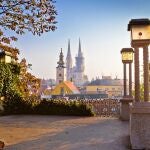 Historic Zagreb towers sunrise view