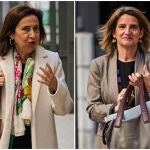 La ministra de Defensa, Margarita Robles, y la vicepresidenta tercera del Gobierno, Teresa Ribera