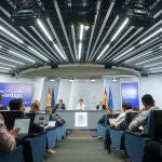 Isabel Rodriguez, Jose Manuel Albares, y el Miquel Iceta comparecen tras el Consejo de Ministros. David Jar
