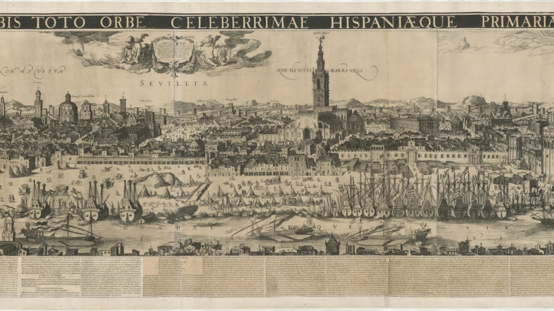 La Metrópolis Global. Vista panorámica de Sevilla. Simon W. de Vries, grabado, Ámsterdam, 1617