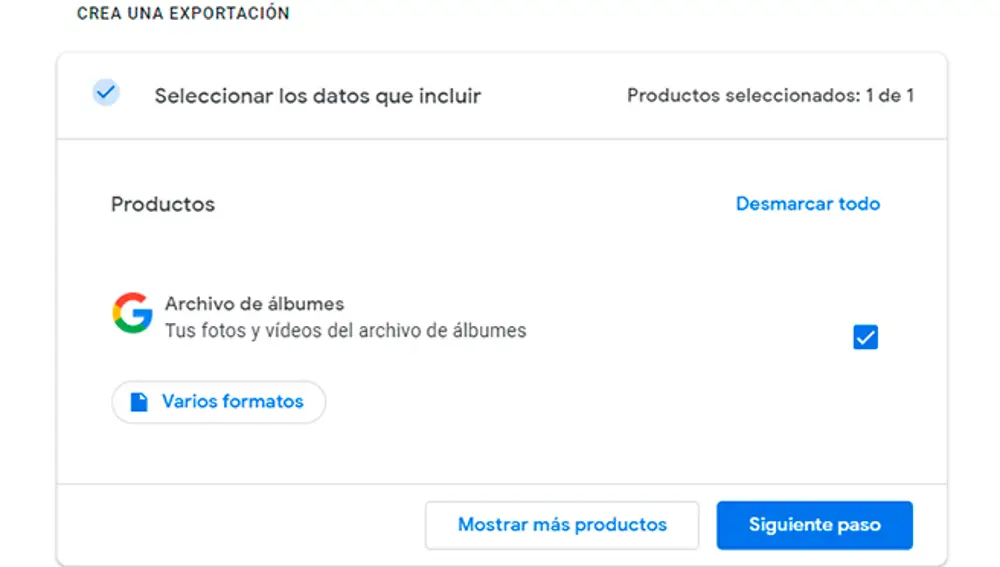 Exportación de la copia de seguridad del Archivo de álbumes.