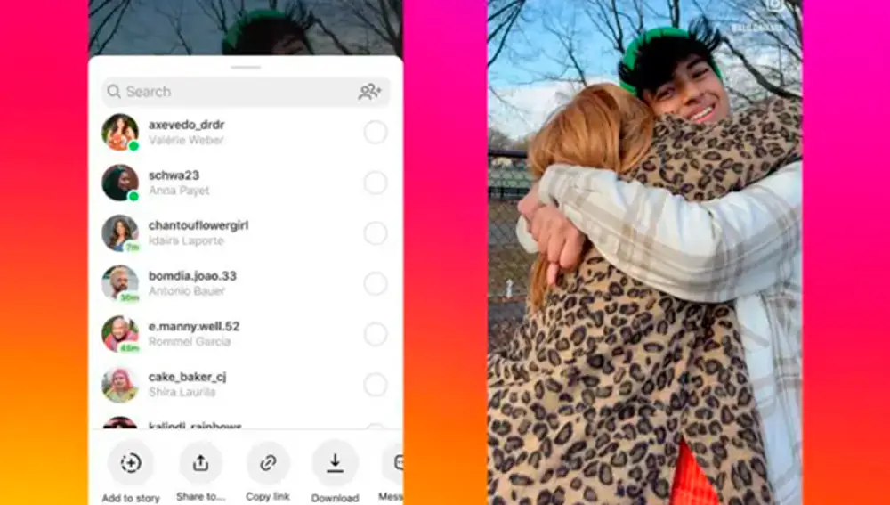 Descarga de Reels en la app de Instagram.