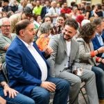 Oriol Junqueras y Gabriel Rufián en el primer acto de campaña de ERC en Barcelona