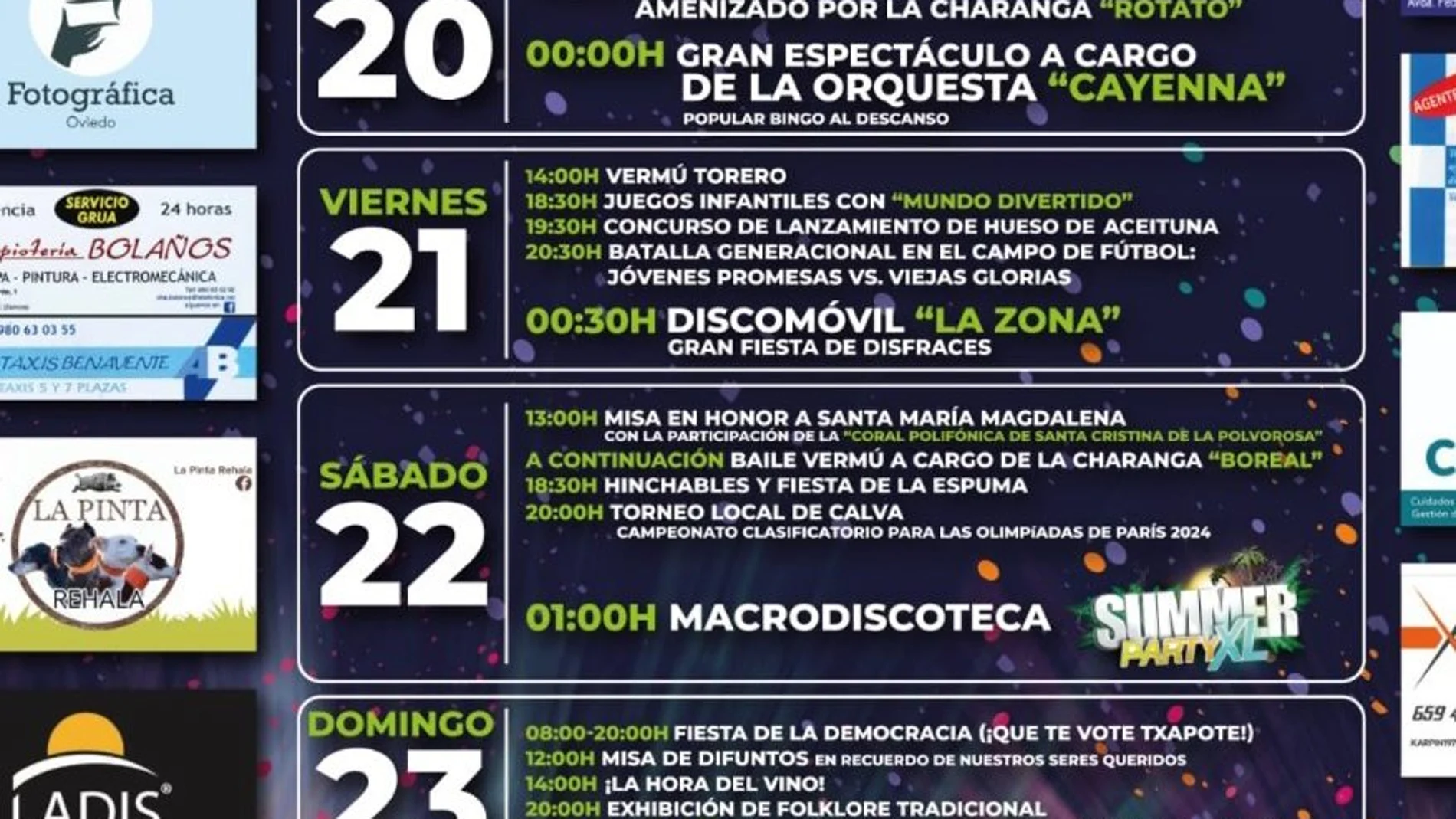 Cartel de fiestas de Mózar de Valverde (Zamora) con la programación