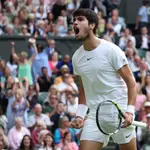 Carlos Alcaraz durante su partido con Djokovic