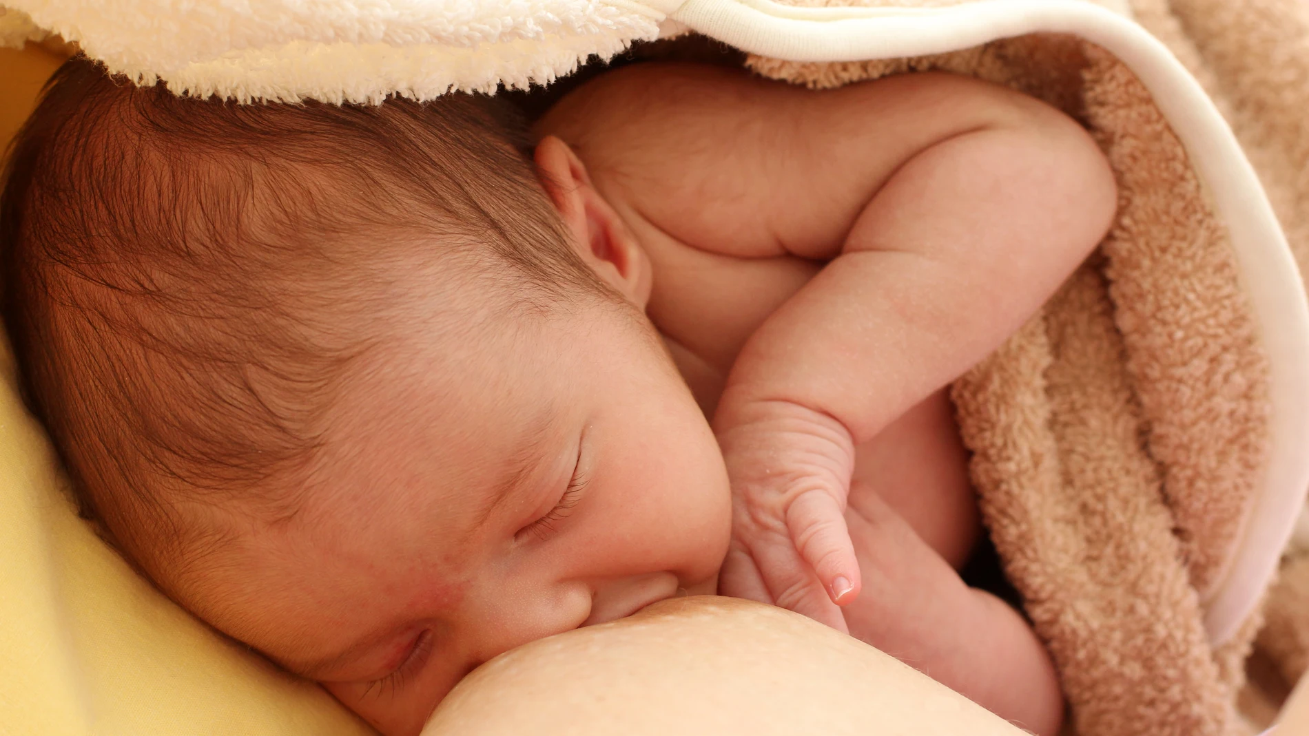 Un bebé es amamantado por su madre
