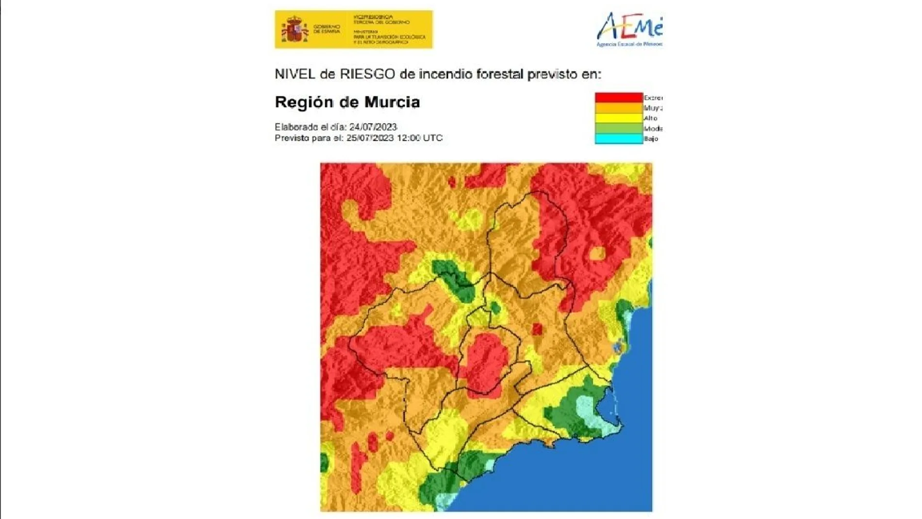 El nivel de incendio forestal es hoy muy alto en la Región