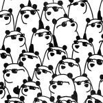 Encuentra los tres osos panda que no tienen gafas de sol en el dibujo