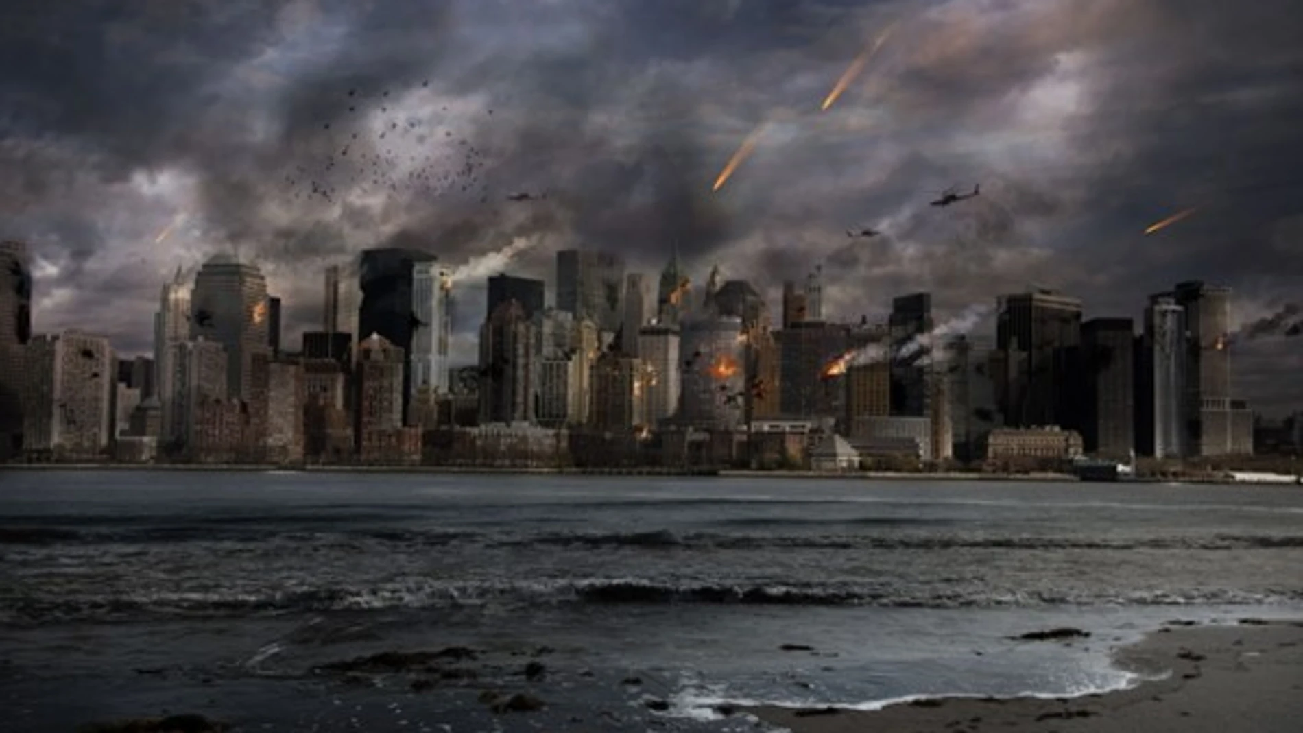 Ciudad siendo bombardeada