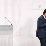 Pere Aragonès en su comparecencia en la Generalitat antes de las vacaciones