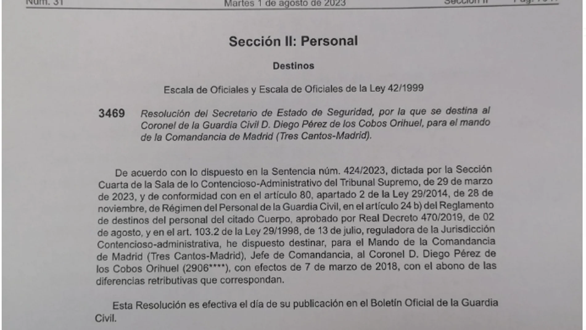 Resolución del Ministerio del Interior