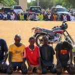 Supporters of the junta pray for peace and for the soldiers of Niger during a special prayer session at the Mosque in Niamey, Niger