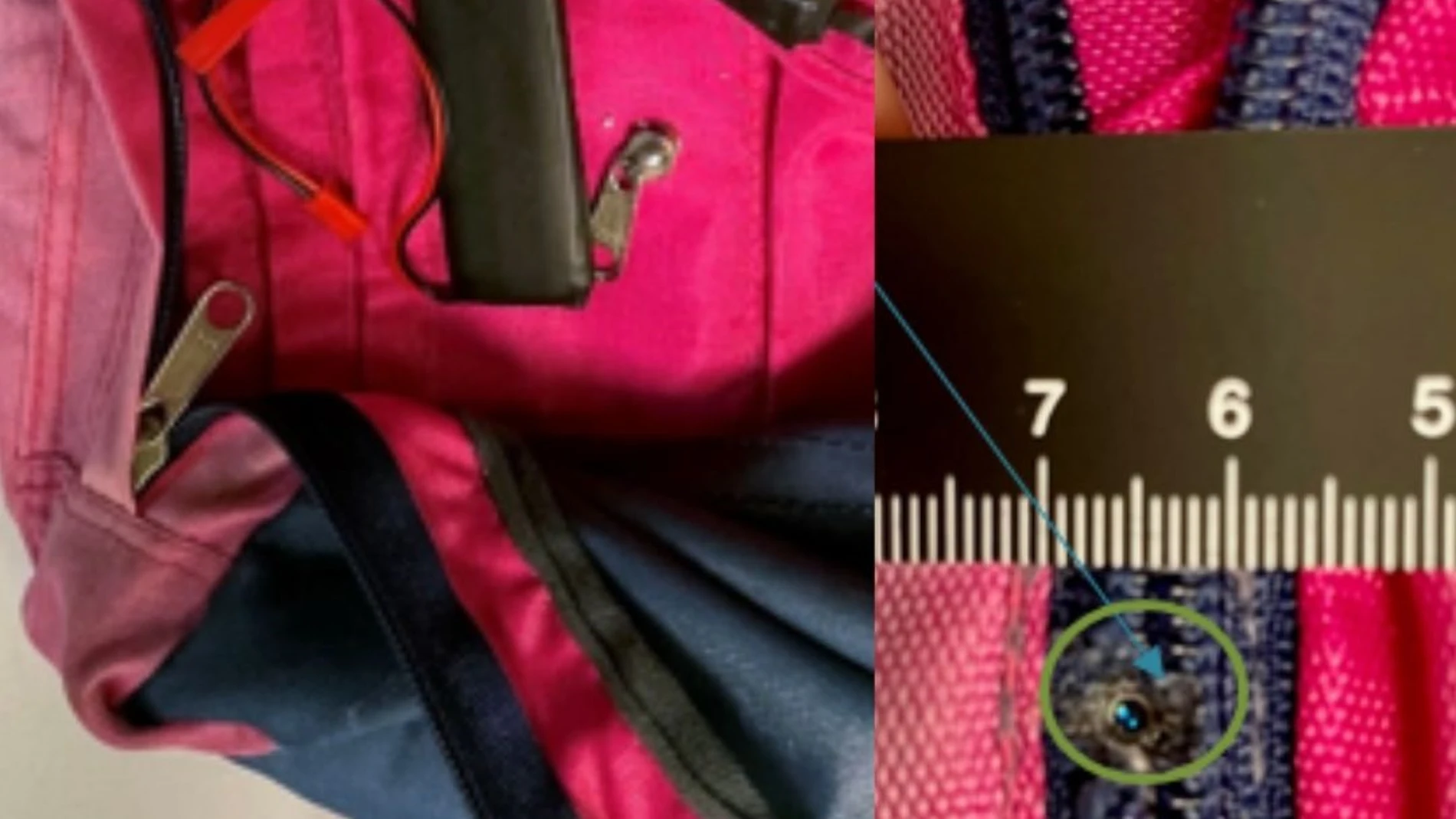 La cámara oculta en la cremallera de una mochila del tamaño de "un grano de arroz" con el que el hombre de 63 años detenido en la playa de Palamós (Gerona) grababa a menores desnudos