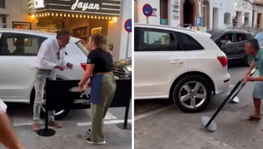 Conductor desencadena la furia del hostelero al remover vallas para aparcar en Jávea