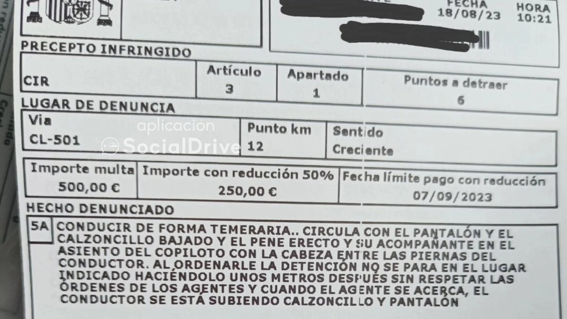 Conductor en Ávila enfrenta sanción por conducir de forma temeraria y realizar acto indecente