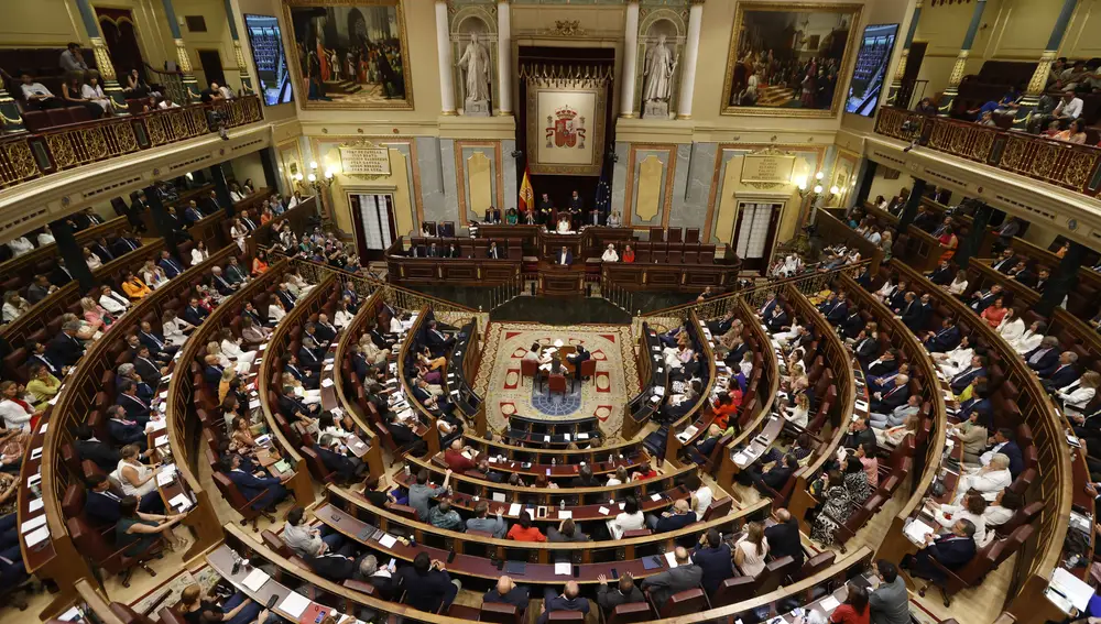 MADRID, 17/08/2023.- El hemiciclo del Congreso durante la sesión constitutiva de las Cortes Generales de la XV Legislatura, este jueves en Madrid.
