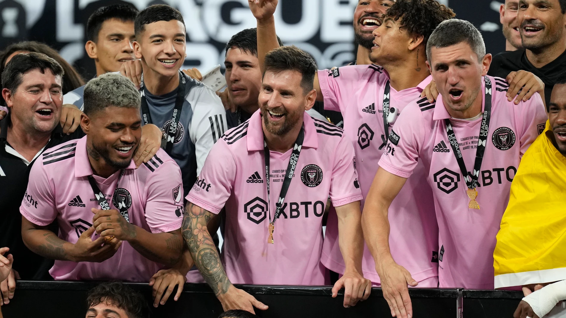 Messi, en plena celebración de su primer título con el Inter Miami