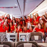 Selección española celebra de regreso a España