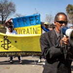 Anti-Russia protest outside BRICS venue in Johannesburg