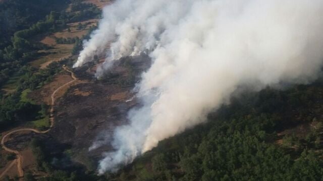 El incendio en San Bartolomé de la Rueda (León) que ha calcinado 260 hectáreas. El fuego no está controlado pero la situación es favorable 